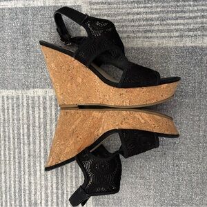 Fergalicous Black Lace Platform Sandals